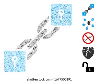 Hatch Mosaic based on locker blockchain icon. Mosaic vector locker blockchain is created with random hatch elements. Bonus icons are added.