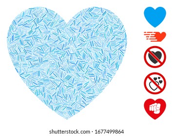 Hatch Mosaic based on love heart icon. Mosaic vector love heart is designed with scattered hatch items. Bonus icons are added.