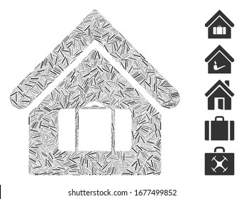 Hatch Mosaic based on luggage room icon. Mosaic vector luggage room is formed with scattered hatch elements. Bonus icons are added.