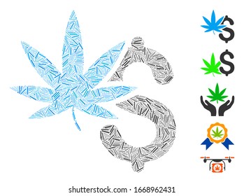 Hatch Mosaic based on marijuana business icon. Mosaic vector marijuana business is designed with random hatch elements. Bonus icons are added.