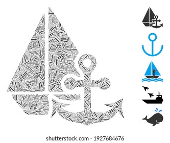 Hatch Mosaic based on marine icon. Mosaic vector marine is created with random hatch elements. Bonus icons are added.