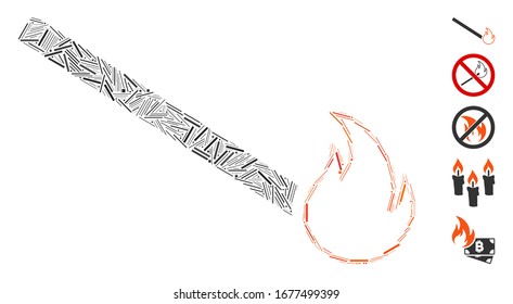 Hatch Mosaic basiert auf dem Streichflammensymbol. Die Flamme der Mosaik-Vektorillustration ist mit verstreuten Schlupfgegenständen konstruiert. Bonussymbole werden hinzugefügt.