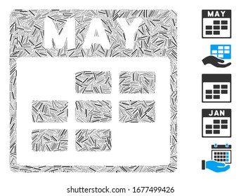 Hatch Mosaic basiert auf dem Maya Kalender-Gittersymbol. Mosaik Vektorillustration May Kalendergitter besteht aus randomisierten Lukenelementen. Bonussymbole werden hinzugefügt.