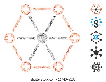 Hatch Mosaic based on medical network icon. Mosaic vector medical network is formed with random hatch elements. Bonus icons are added.