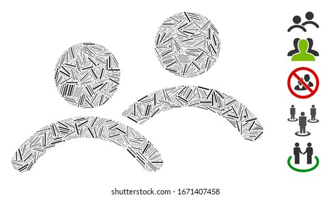 Hatch Mosaic based on men icon. Mosaic vector men is designed with scattered dash spots. Bonus icons are added.