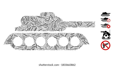 Mosaico de escotilla basado en el icono del tanque militar. El tanque militar vector mosaico está diseñado con elementos de escotilla aleatoria. Se agregan iconos de bonificación.