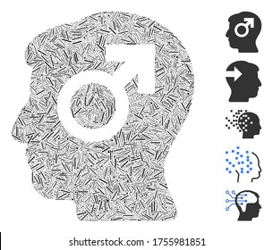 Hatch Mosaic based on mind potency icon. Mosaic vector mind potency is formed with random line items. Bonus icons are added.