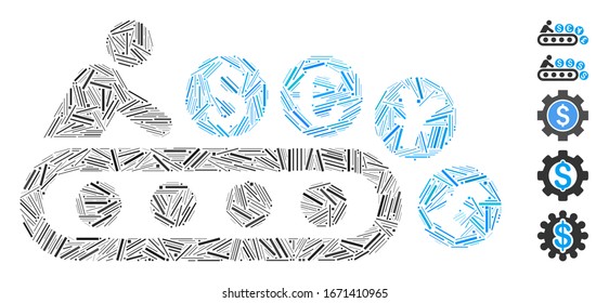 Hatch Mosaic based on money factory icon. Mosaic vector money factory is composed with random hatch elements. Bonus icons are added.
