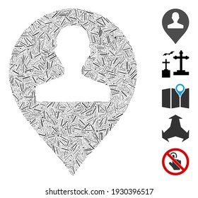 Hatch Mosaik auf der Grundlage von Denkmal Marker Symbol. Der Mosaik-Vektormonumentmarker besteht aus verstreuten Brutstellen. Bonussymbole werden hinzugefügt.