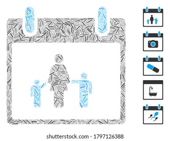 Hatch Mosaic basierend auf dem Mutterkalender Tag Symbol. Mosaikvvektormutter Kalendertag wird mit zufälligen Brüterstücken erstellt. Bonussymbole werden hinzugefügt.