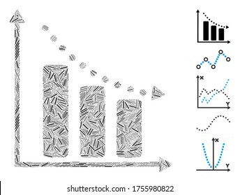 Hatch Mosaic Based On Negative Trend Icon. Mosaic Vector Negative Trend Is Created With Randomized Hatch Elements. Bonus Icons Are Added.