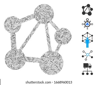 Hatch Mosaic based on network icon. Mosaic vector network is designed with randomized hatch items. Bonus icons are added.