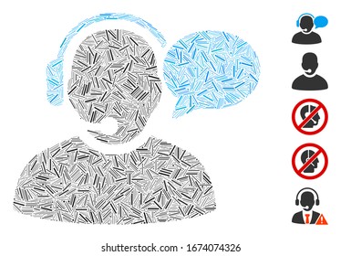 Hatch Mosaic based on operator message icon. Mosaic vector operator message is created with randomized hatch items. Bonus icons are added.