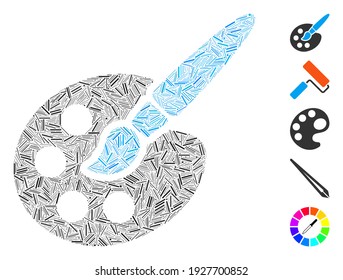 Hatch Mosaic based on paint tools icon. Mosaic vector paint tools is formed with scattered hatch dots. Bonus icons are added.