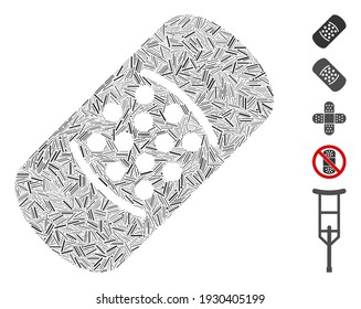 Hatch Mosaic based on patch icon. Mosaic vector patch is composed with scattered hatch items. Bonus icons are added.
