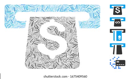 Hatch Mosaic based on payment terminal icon. Mosaic vector payment terminal is formed with random hatch dots. Bonus icons are added.
