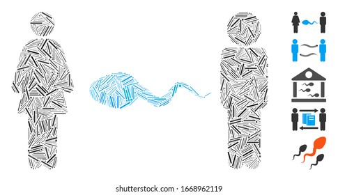 Hatch Mosaic based on people exchange sperm icon. Mosaic vector people exchange sperm is created with randomized hatch dots. Bonus icons are added.
