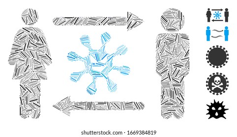 Hatch Mosaic based on people exchange bacteria icon. Mosaic vector people exchange bacteria is created with randomized hatch items. Bonus icons are added.