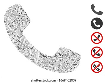 Hatch Mosaic based on phone receiver icon. Mosaic vector phone receiver is designed with random hatch items. Bonus icons are added.