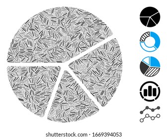Hatch Mosaic based on pie chart icon. Mosaic vector pie chart is designed with random hatch spots. Bonus icons are added.