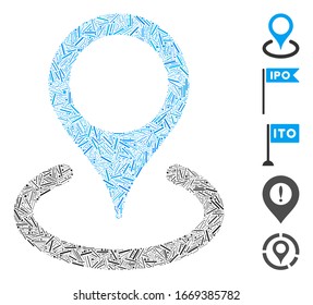 Hatch Mosaic based on place marker icon. Mosaic vector place marker is created with scattered hatch dots. Bonus icons are added.