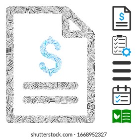 Hatch Mosaic based on price list icon. Mosaic vector price list is created with random hatch elements. Bonus icons are added.