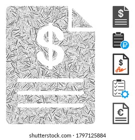 Hatch Mosaic based on price list icon. Mosaic vector price list is designed with random hatch elements. Bonus icons are added.