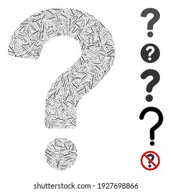 Hatch Mosaic based on question icon. Mosaic vector question is composed with random hatch items. Bonus icons are added.