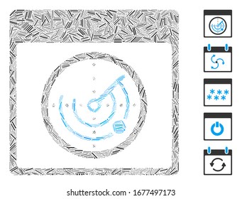 Hatch Mosaic based on radar calendar page icon. Mosaic vector radar calendar page is designed with randomized hatch elements. Bonus icons are added.