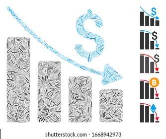 Hatch Mosaic based on recession icon. Mosaic vector recession is created with randomized hatch items. Bonus icons are added.