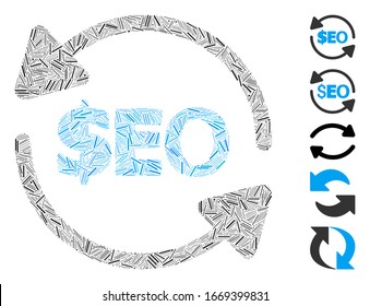 Hatch Mosaic based on refresh seo icon. Mosaic vector refresh seo is designed with scattered line elements. Bonus icons are added.