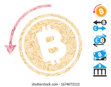 Hatch Mosaic based on refund Bitcoin cash icon. Mosaic vector refund Bitcoin cash is designed with random line spots. Bonus icons are added.