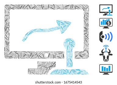 Hatch Mosaic based on remote monitoring icon. Mosaic vector remote monitoring is formed with scattered hatch spots. Bonus icons are added.