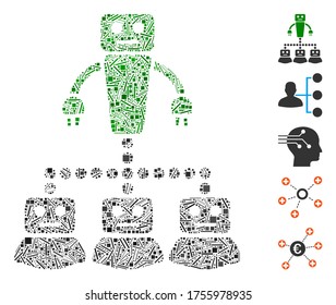 Hatch Mosaic based on robot manager icon. Mosaic vector robot manager is created with random hatch dots. Bonus icons are added.