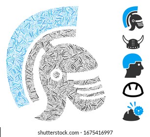 Hatch Mosaic based on Rome helmet icon. Mosaic vector Rome helmet is formed with random hatch elements. Bonus icons are added.