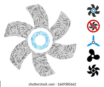 Hatch Mosaic based on rotor icon. Mosaic vector rotor is composed with scattered hatch spots. Bonus icons are added.