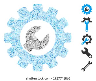 Hatch Mosaic based on service tools icon. Mosaic vector service tools is designed with scattered hatch elements. Bonus icons are added.
