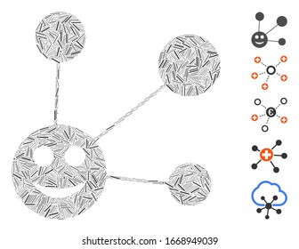 Hatch Mosaic based on smile connections icon. Mosaic vector smile connections is composed with randomized hatch items. Bonus icons are added.