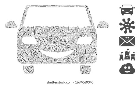 Mosaico de escotilla basado en el icono del camión de sonrisa. El camión de sonrisa vectorial mosaico está compuesto por puntos escogidos aleatorios. Se agregan iconos de bonificación.