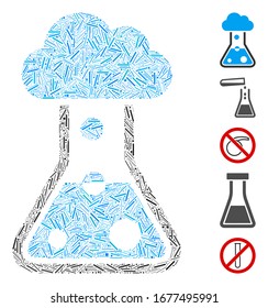 Hatch Mosaic based on smog flask icon. Mosaic vector smog flask is designed with randomized hatch items. Bonus icons are added.