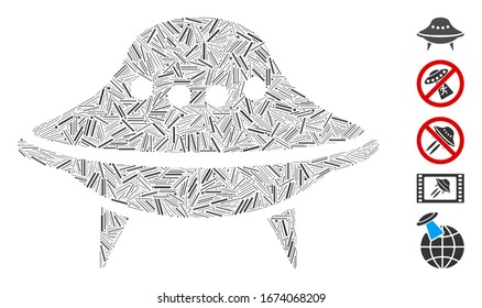 Hatch Mosaic based on space ship icon. Mosaic vector space ship is formed with scattered hatch items. Bonus icons are added.