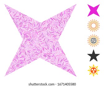 Hatch Mosaic based on sparkle star icon. Mosaic vector sparkle star is designed with randomized hatch spots. Bonus icons are added.