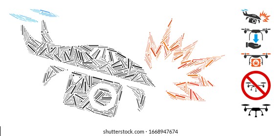 Hatch Mosaic basiert auf dem Explosionssymbol der Spionagedrohne. Die Explosion der Mosaiken-Vektorillustration-Spionagedrohne besteht aus randomisierten Lukenflecken. Bonussymbole werden hinzugefügt.