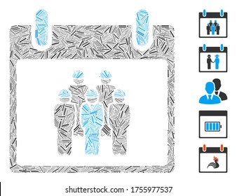 Hatch Mosaic based on staff calendar day icon. Mosaic vector staff calendar day is created with scattered hatch spots. Bonus icons are added.