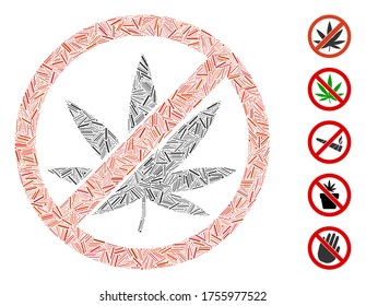 Hatch Mosaic basierend auf Stopp Cannabis Symbol. Mosaik Vektor Stopp Cannabis besteht aus randomisierten Lukenflecken. Bonussymbole werden hinzugefügt.