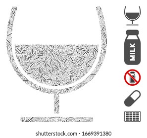 Hatch Mosaic based on syrup glass icon. Mosaic vector syrup glass is composed with scattered hatch spots. Bonus icons are added.