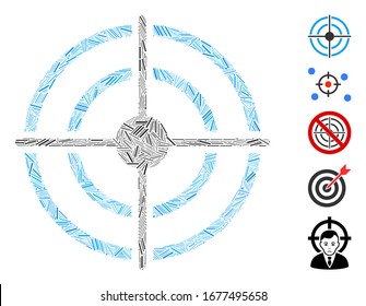 Hatch Mosaic based on target icon. Mosaic vector target is created with random hatch elements. Bonus icons are added.