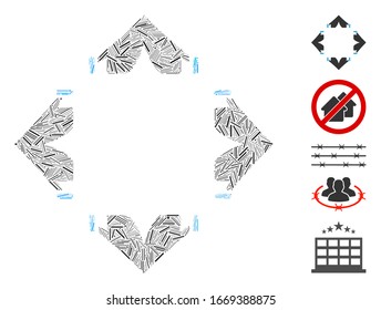 Mosaico del escote basado en el icono del campamento. El campamento vectorial mosaico está formado por elementos de escotilla dispersos. Se agregan iconos de bonificación.