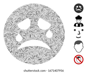 Hatch Mosaic basierend auf "tiers smiley icon". Mosaik Vektorillustration Schneiden Smiley ist mit zufälligen Schlüpfen gebildet. Bonussymbole werden hinzugefügt.