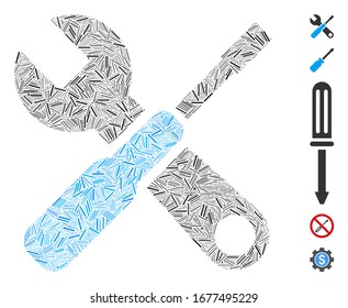 Hatch Mosaic based on tuning tools icon. Mosaic vector tuning tools is created with scattered hatch items. Bonus icons are added.